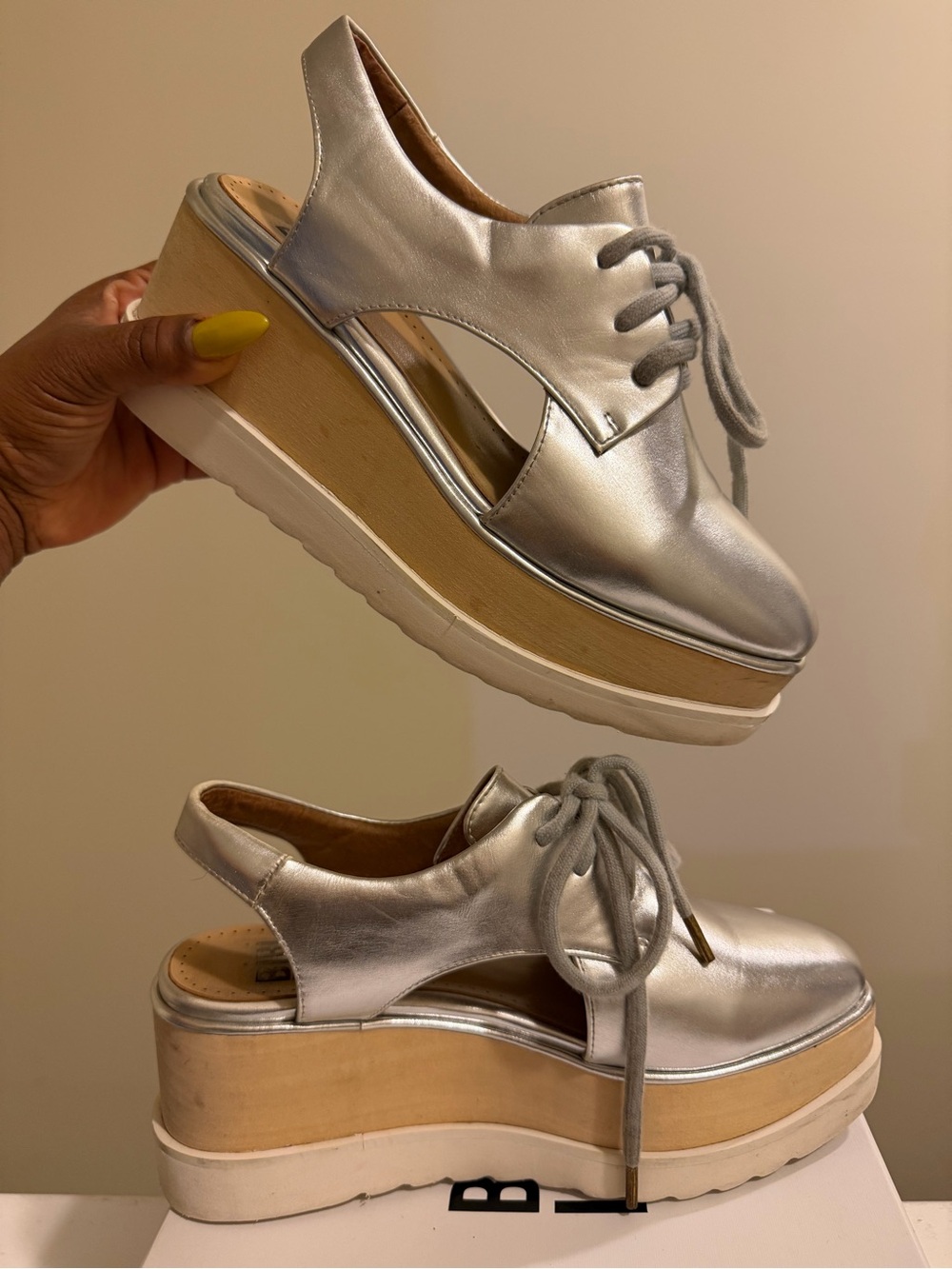 BiBi Lou Women’s Metallic Silver Platform Lace-Up